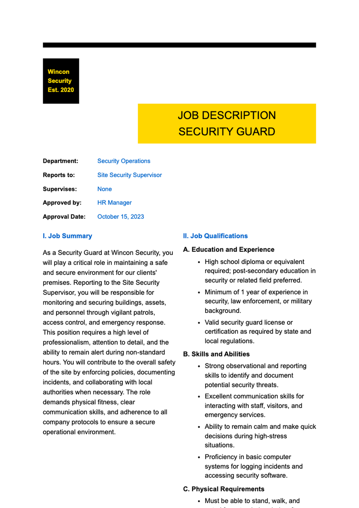 Wincon Security job description for Retail Commercial Security Guard with qualifications and_variant_2